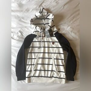 COZY navy/white nautical hoodie sweatshirt size Medium